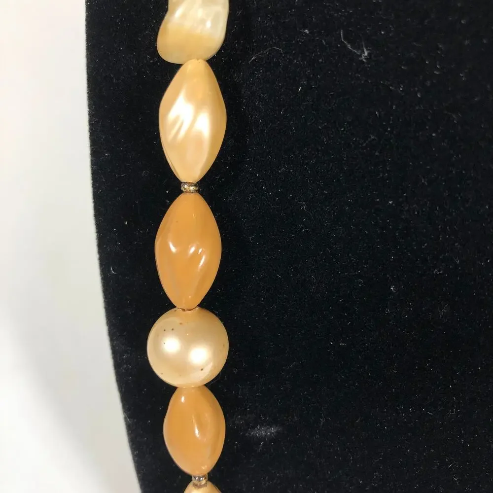 Vintage Tan and White Beaded Mid-Century Modern Necklace, MCM 1960s